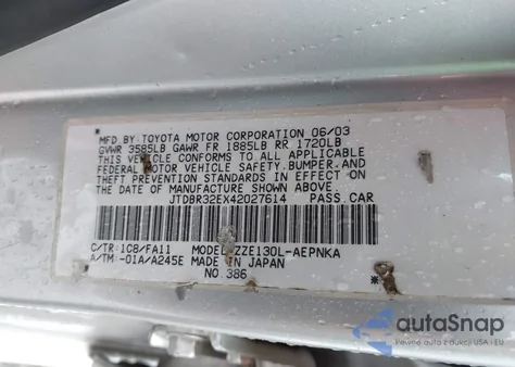 2004 Toyota Corolla Le из США, поврежденный, VIN JTDBR32EX42027614